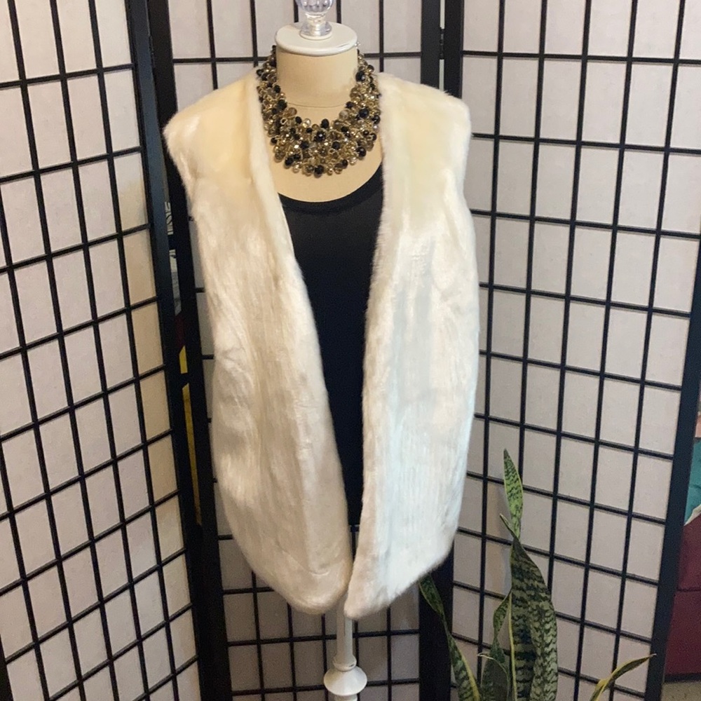 Armani Exchange-Cream faux fur vest.
